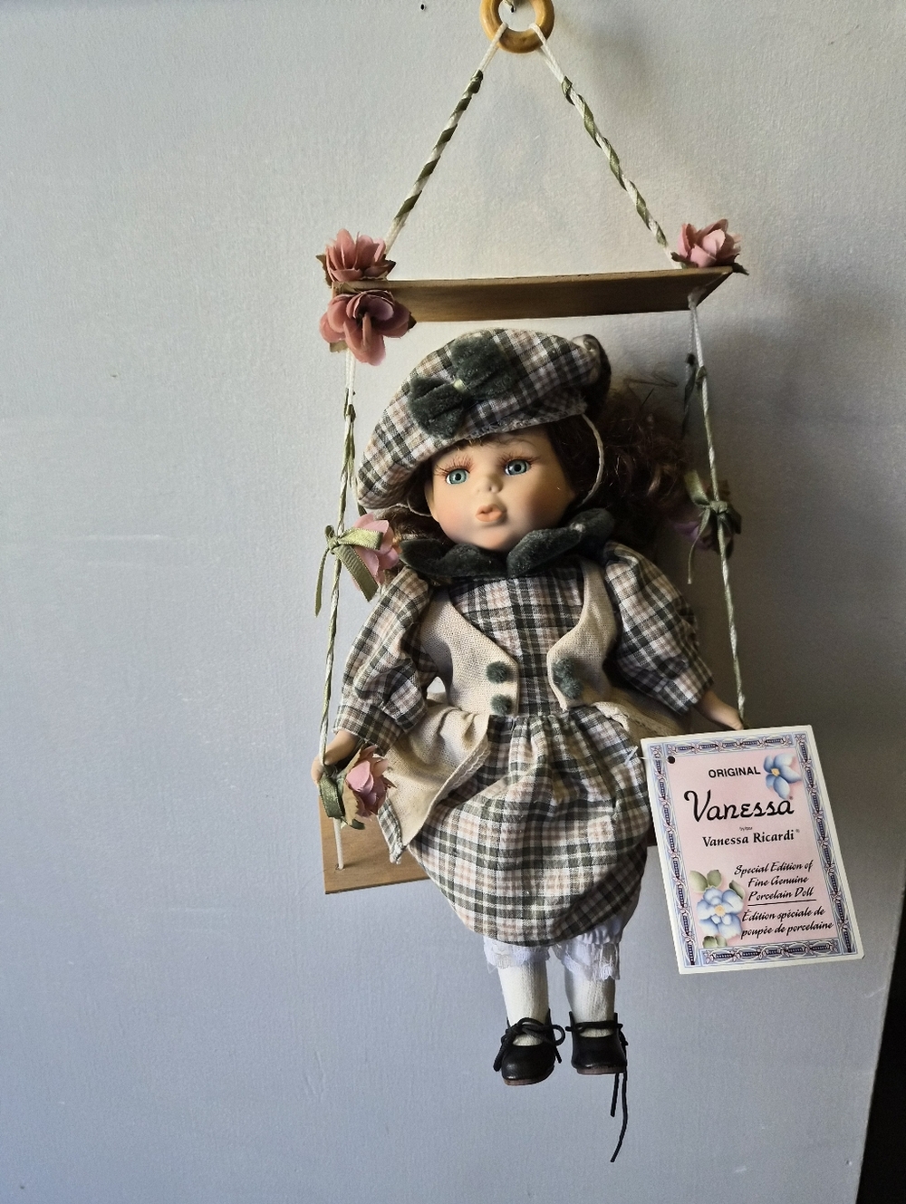 Original Vanessa Ricardi Porcelain Doll in Green Plaid Outfit
